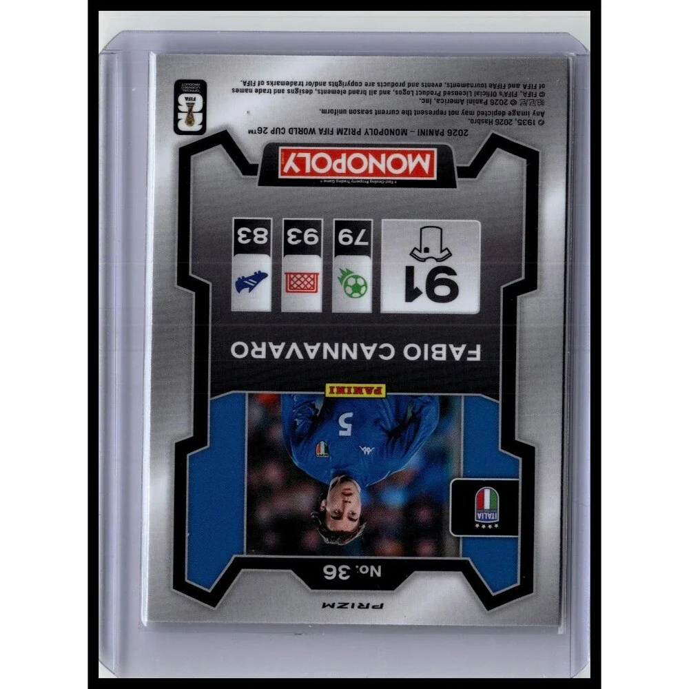 2026 Panini Prizm Monopoly FIFA Cup Fabio Cannavaro #36 Italy Silver Prizms